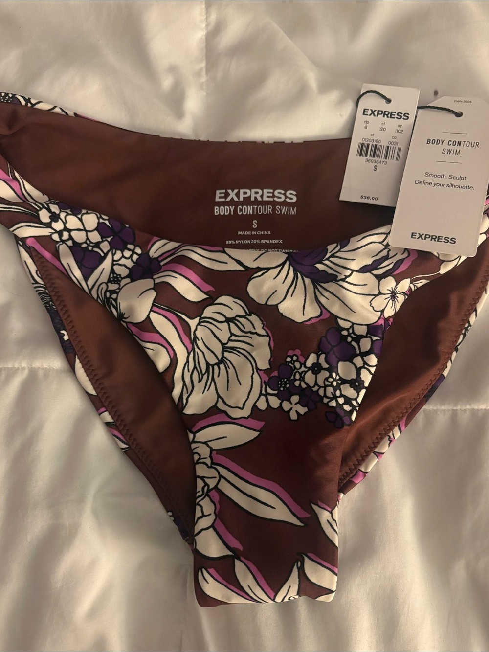Express Floral Swim Bikini Bottom - Brown, Purple & White